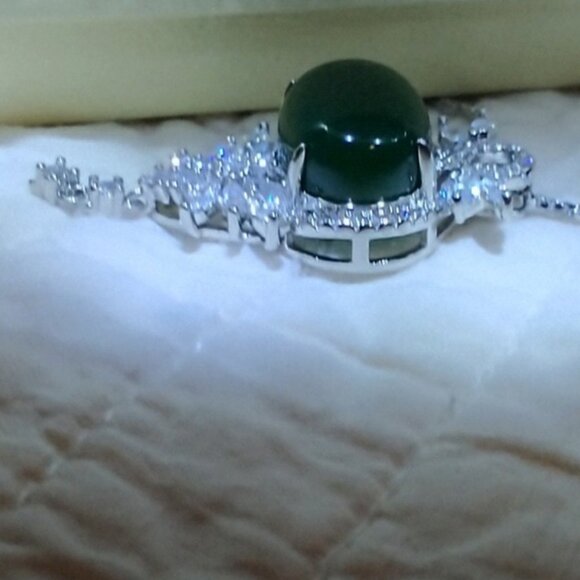 Vintage 925 Sterling Silver Green Gemstone and Crystals 23.5" Necklace - Picture 9 of 9